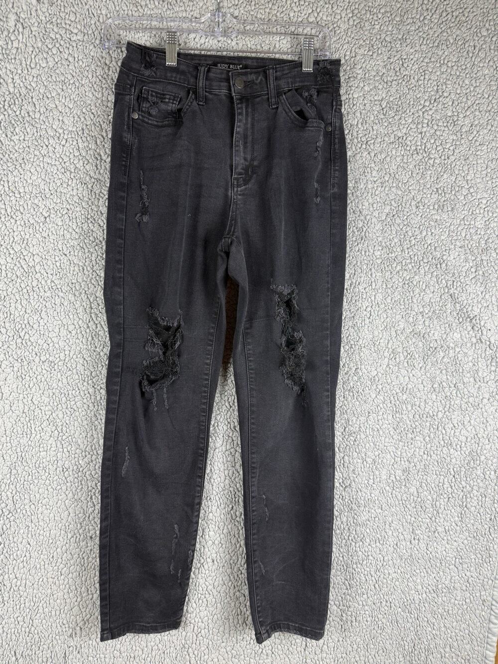 Judy Blue Jeans Womens 3/26 Black Stretch Denim Boyfriend Fit Distressed